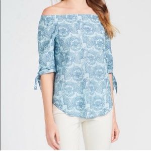 J Mclaughlin Silk Blend Off Shoulder Paisley Blouse SZ M
